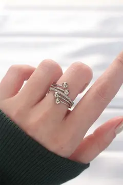 Topçuk Model Zirkon Taşlı Silver Renk Ayarlanabilir Yüzük 5886