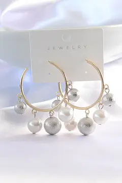 Pirinç Gümüş Renk Topçuk Model Gold Renk Halka Küpe 5886