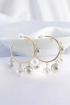 Pirinç Gümüş Renk Topçuk Model Gold Renk Halka Küpe 5886
