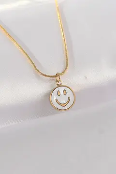316L Çelik Zincir Altın Renk Mermer Desenli Minimal Smile Kolye 5886