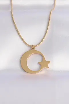 316L Çelik Zincir Gold Renk Ay Yıldız Unisex Kolye 5886