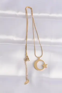 316L Çelik Zincir Gold Renk Ay Yıldız Unisex Kolye 5886