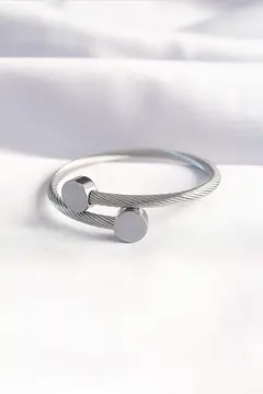 316L Çelik Gümüş Renk Oval Aksesuarlı Burgu Model Bileklik ve Yüzük Kombini 5886