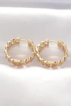 Pirinç Gold Renk Zincir Model Halka Küpe 5886