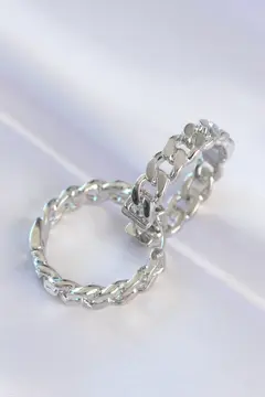 Pirinç Gümüş Renk Zincir Model Halka Küpe 5886