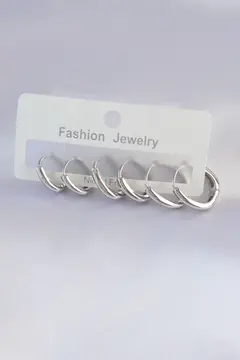 Pirinç Gümüş Renk Oval Küpe Seti 5886