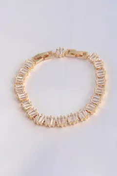 Vip Seri Pirinç Zirkon Taşlı Gold Renk Kare Su Yolu Model Bileklik 5886