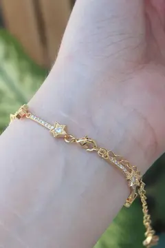 Vip Seri Pirinç Zirkon Taşlı Gold Renk Halley Model Bileklik 5886