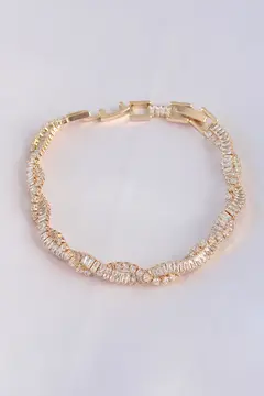 Vip Seri Pirinç Zirkon Taşlı Gold Renk Sarmal Model Bileklik 5886