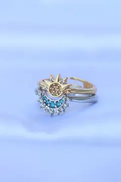 Pirinç Zirkon Taşlı 2li Ayarlanabilir Arkadaş Yüzüğü 5886