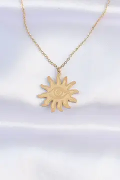 316L Çelik Zincir Gold Renk Göz Güneşi Tasarımlı Kolye 5886