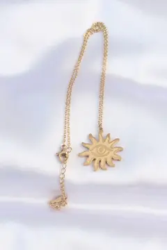 316L Çelik Zincir Gold Renk Göz Güneşi Tasarımlı Kolye 5886