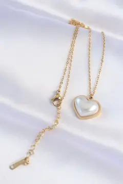 316L Çelik Zincir Gold Renk Beyaz Taşlı Bubble Kalp Kolye 5886