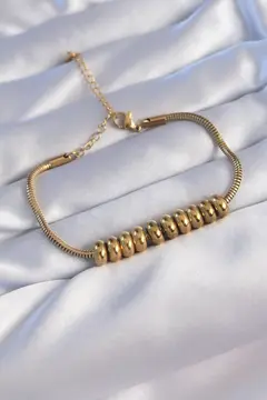 316L Çelik Gold Renk Oval Figürlü Bileklik 5886