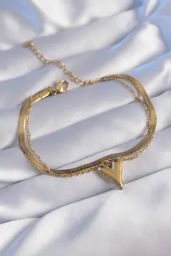 316L Çelik Gold Renk İtalyan Zincirli Kalp Model Bileklik 5886