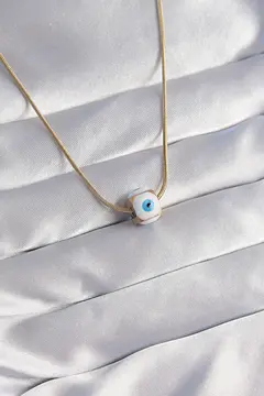 316L Çelik Gold Renk Mineli Nazar Model Kolye 5886