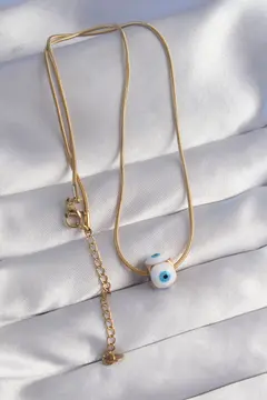 316L Çelik Gold Renk Mineli Nazar Model Kolye 5886