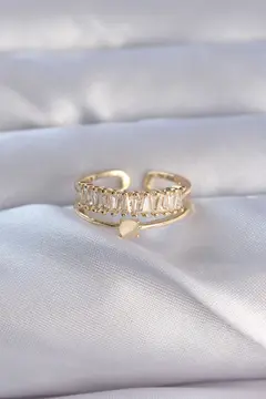 Pirinç Gold Renk Zirkon Taşlı Baget Su Yolu Model Ayarlanabilir Yüzük 5886