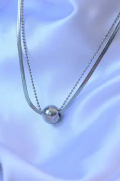 316L Çelik Çift Zincirli Gümüş Renk Topçuk İtalyan Model Kolye 5886