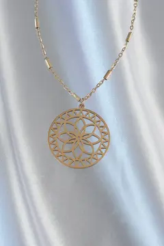 316L Çelik Zincir Gold Renk Lotus Model Kolye 5886