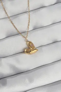316L Çelik Zincir Gold Renk Renkli Zirkon Taşlı Kalp Kolye 5886