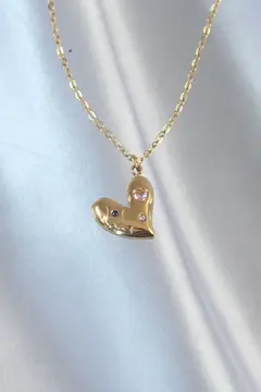 316L Çelik Zincir Gold Renk Renkli Zirkon Taşlı Kalp Kolye 5886