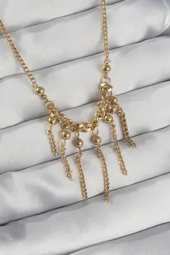 316L Çelik Zincir Gold Renk Topçuk Detay Sallantılı Zincir Kolye 5886