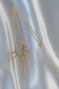 316L Çelik Zincir Gold Renk Topçuk Detay Sallantılı Zincir Kolye 5886