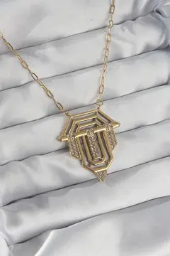 316L Çelik Zincir Gold Renk Zirkon Taşlı Serenay Kolyesi 5886