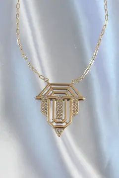 316L Çelik Zincir Gold Renk Zirkon Taşlı Serenay Kolyesi 5886