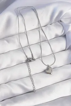 316L Çelik Gümüş Renk Minimal Kalp Tasarımlı Kolye 5886