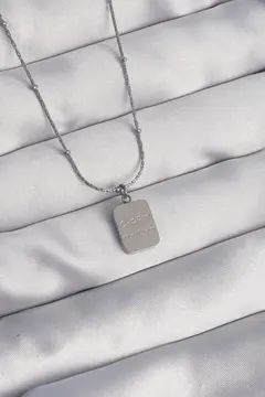 316L Çelik Gümüş Renk Kare Charm Model Kolye 5886