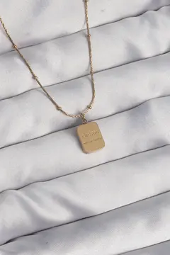 316L Çelik Gold Renk Kare Charm Model Kolye 5886