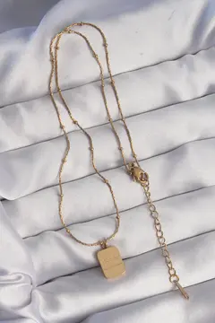 316L Çelik Gold Renk Kare Charm Model Kolye 5886
