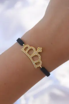 Gold Renk Zirkon Taşlı Taç Figür Makrome Bileklik 5886