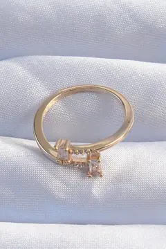 Pirinç Gold Renk Zirkon Taşlı Geometrik Ayarlanabilir Yüzük 5886