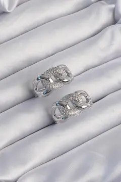 Pirinç Gümüş Renk Zirkon Taşlı Samanyolu Küpe 5886