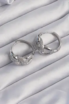 Pirinç Gümüş Renk Zirkon Taşlı Samanyolu Küpe 5886