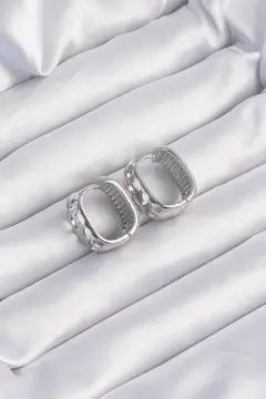 Pirinç Gümüş Renk Zirkon Taşlı Minimal Halka Küpe 5886