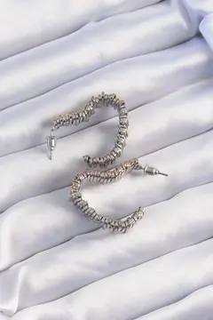 Pirinç Gold Gümüş Renkli Tırtıklı Kalp Küpe 5886