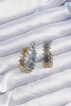 Pirinç Gold Gümüş Renkli Tırtıklı Halka Küpe 5886