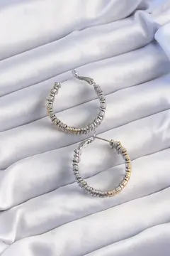 Pirinç Gold Gümüş Renkli Tırtıklı Halka Küpe 5886