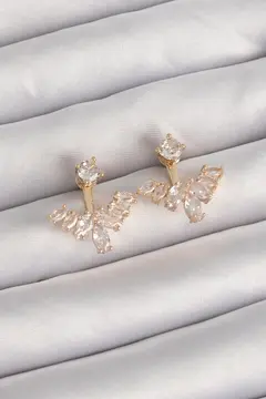 Pirinç Gold Renk Zirkon Taşlı V Model Küpe 5886