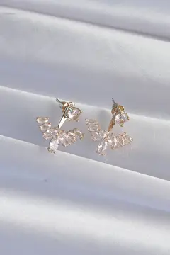 Pirinç Gold Renk Zirkon Taşlı V Model Küpe 5886