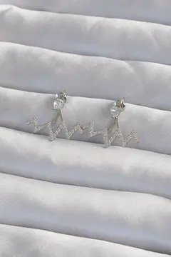 Pirinç Gümüş Renk Zirkon Taşlı Zikzak Küpe 5886
