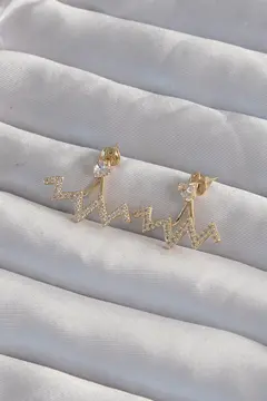 Pirinç Gold Renk Zirkon Taşlı Zikzak Küpe 5886