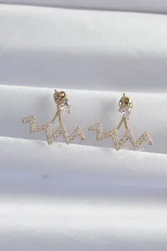 Pirinç Gold Renk Zirkon Taşlı Zikzak Küpe 5886