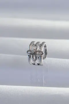 Pirinç Gümüş Renk Yonca Earcuff Küpe 5886