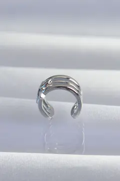 Pirinç Gümüş Renk Yonca Earcuff Küpe 5886
