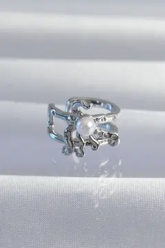 Pirinç Gümüş Renk İncili Ahtapot Earcuff Küpe 5886